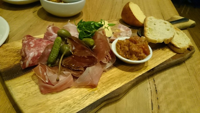 The Plough chacuterie board - kitchen selection of cured meats, house made terrine, Pyengana aged cheddar, brioche, toasted sourdough