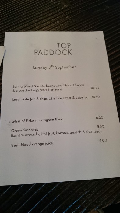 The specials menu at Top Paddock